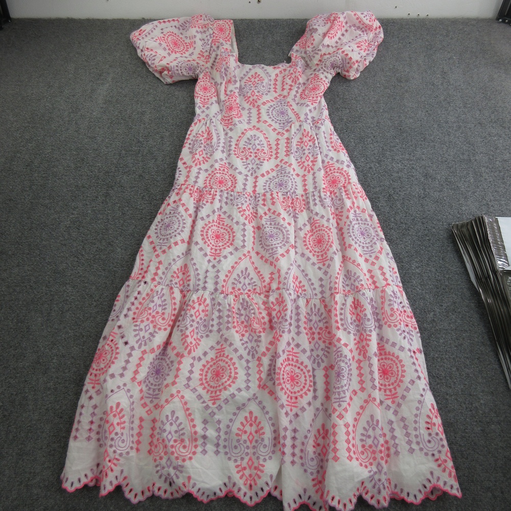 Lilly Pulitzer Dress Womens 8 Pink Purple Paisley Maxi Puff Sleeve Sundress